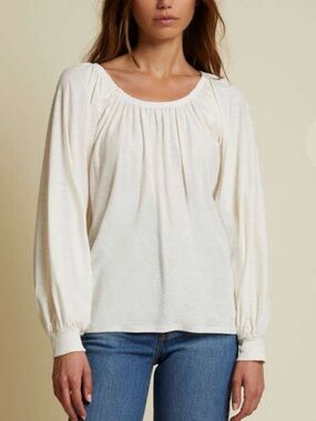 Nation LTD ivory relaxed Fit Long Sleeve Peasant Top Boho Pima cotton Peru M